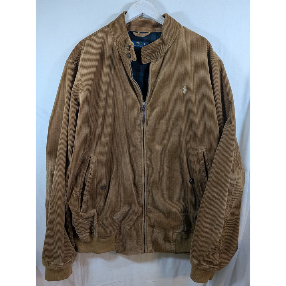 Polo Ralph Lauren Corduroy Harrington Jacket Tan Plaid Lined Mens XLT Tall